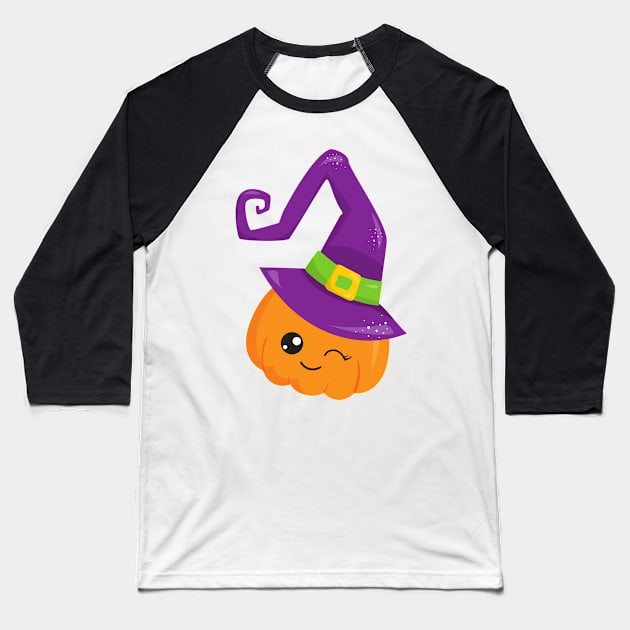 Halloween, Pumpkin, Witch Hat, Trick Or Treat Baseball T-Shirt by Jelena Dunčević